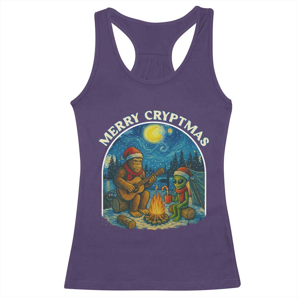 Funny Bigfoot Christmas Racerback Tank Top Sasquatch Alien Merry Cryptmas - Wonder Print Shop