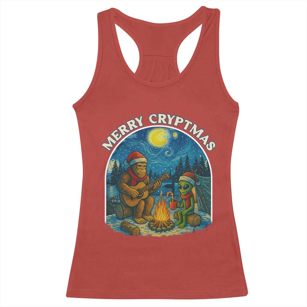 Funny Bigfoot Christmas Racerback Tank Top Sasquatch Alien Merry Cryptmas - Wonder Print Shop