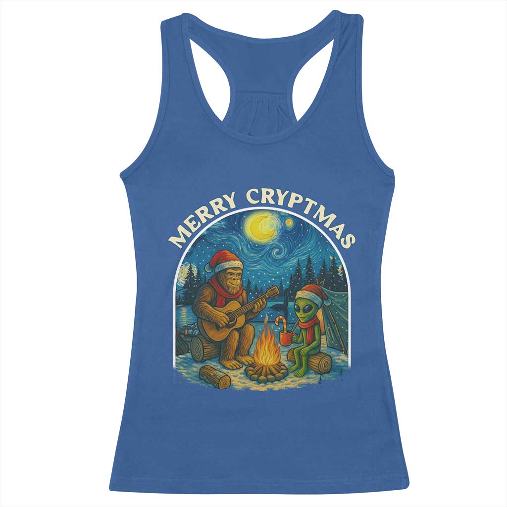 Funny Bigfoot Christmas Racerback Tank Top Sasquatch Alien Merry Cryptmas - Wonder Print Shop