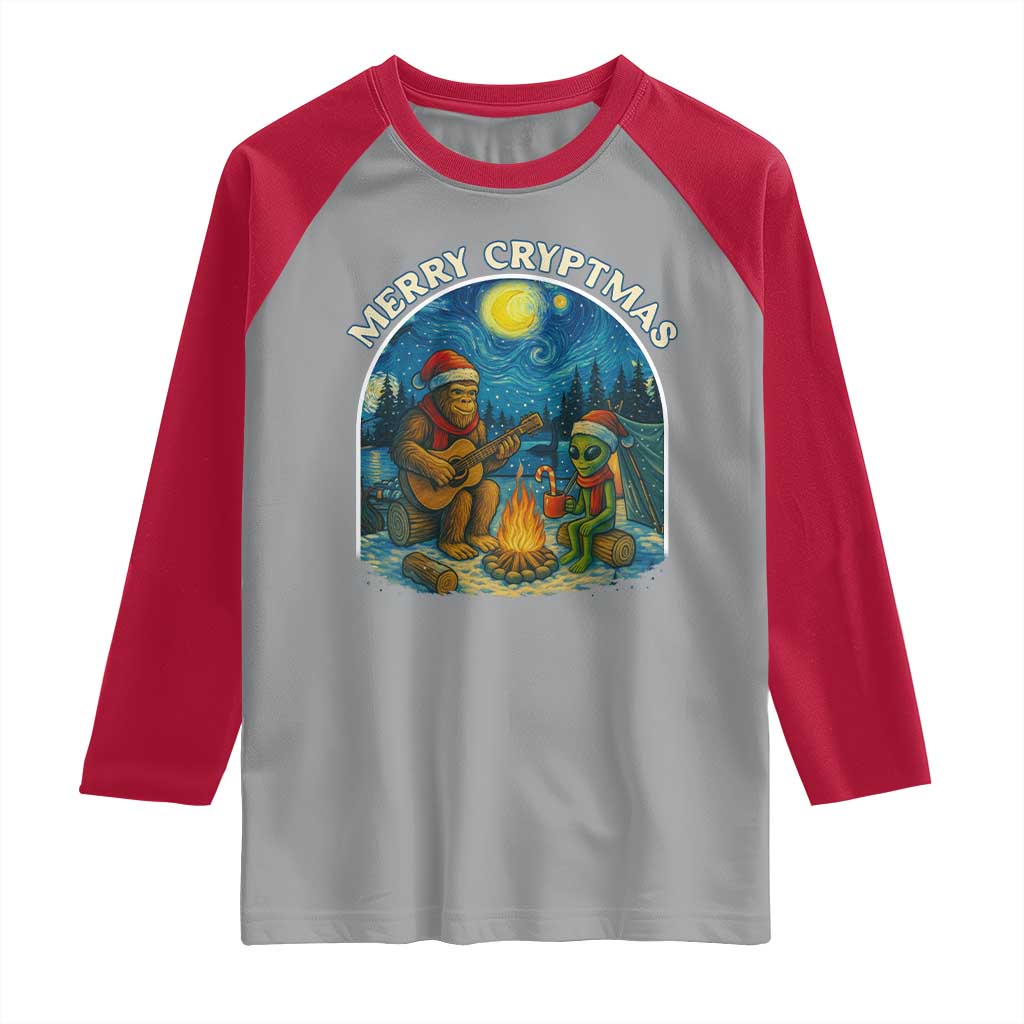 Funny Bigfoot Christmas Raglan Shirt Sasquatch Alien Merry Cryptmas - Wonder Print Shop
