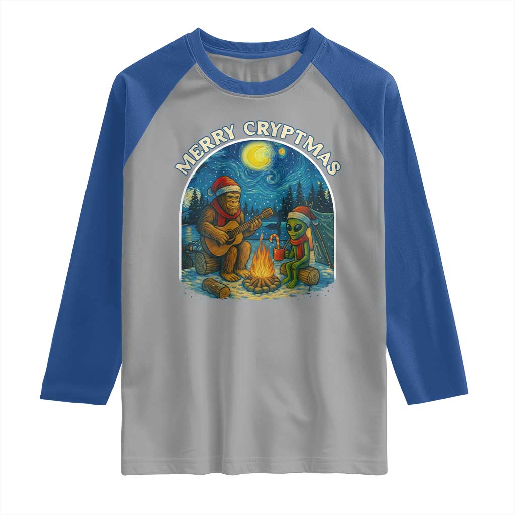 Funny Bigfoot Christmas Raglan Shirt Sasquatch Alien Merry Cryptmas - Wonder Print Shop