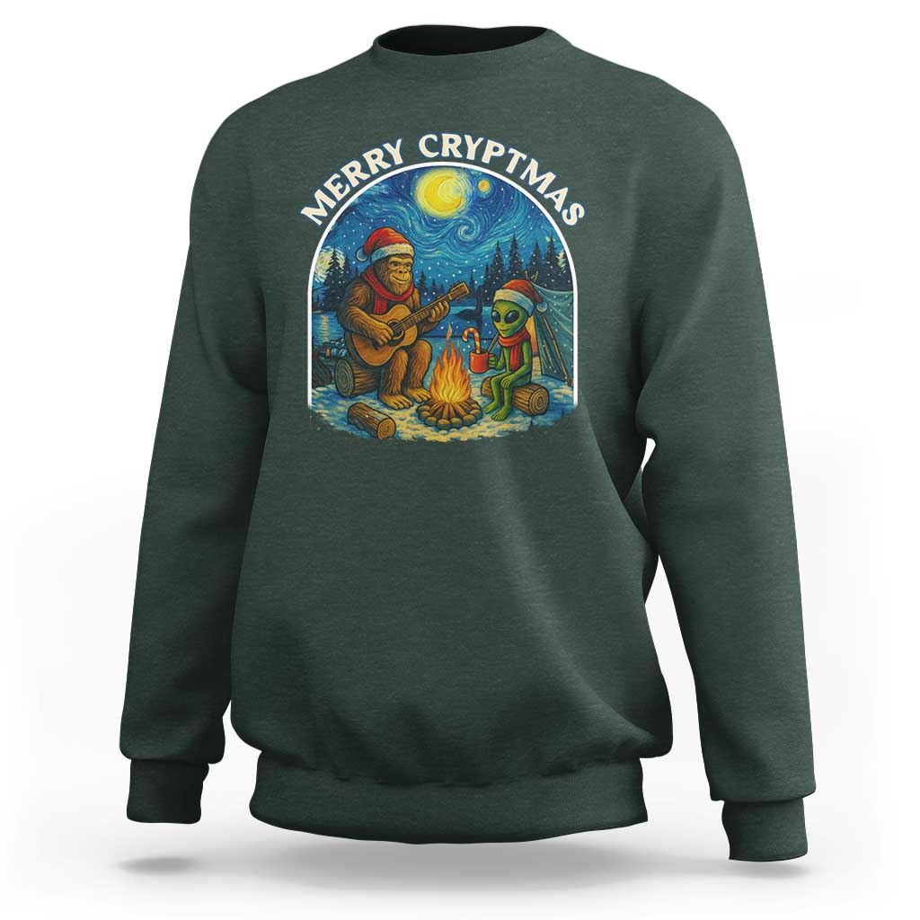 Funny Bigfoot Christmas Sweatshirt Sasquatch Alien Merry Cryptmas - Wonder Print Shop
