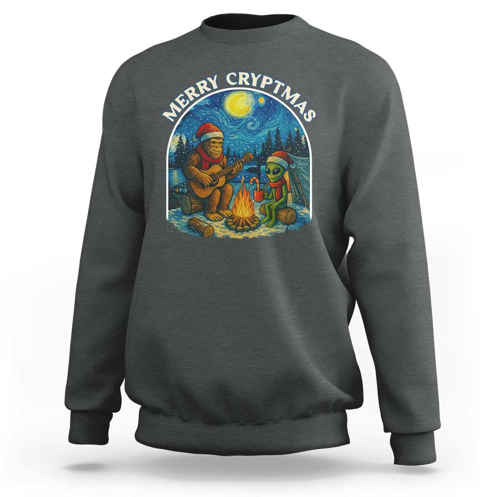 Funny Bigfoot Christmas Sweatshirt Sasquatch Alien Merry Cryptmas - Wonder Print Shop