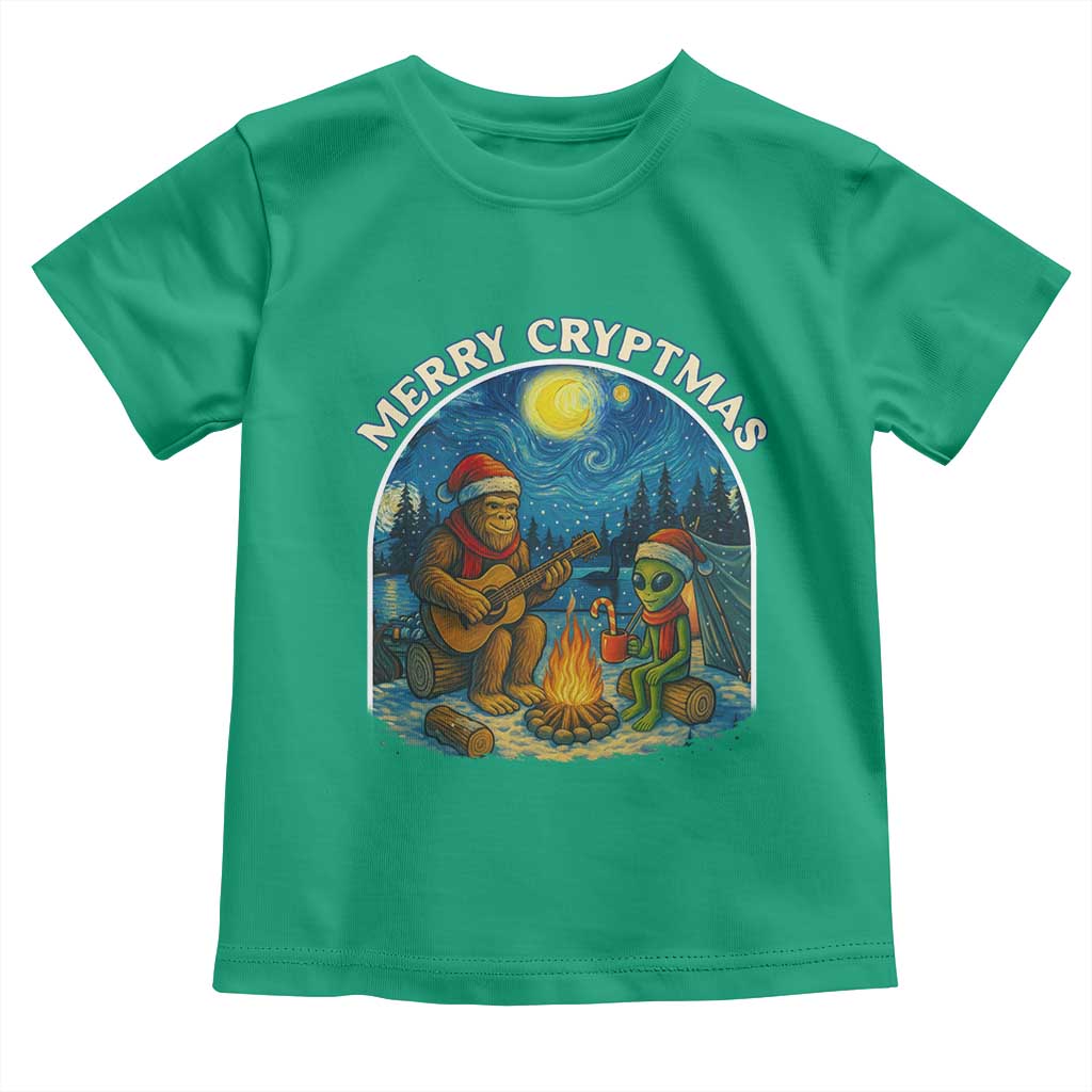 Funny Bigfoot Christmas Toddler T Shirt Sasquatch Alien Merry Cryptmas - Wonder Print Shop