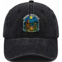 Funny Bigfoot Christmas Washed Cotton Baseball Cap Sasquatch Alien Merry Cryptmas