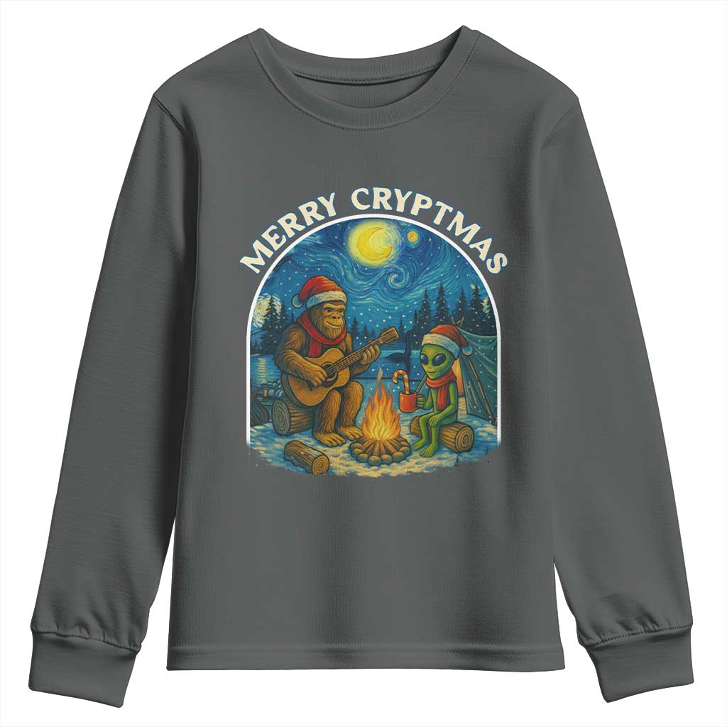 Funny Bigfoot Christmas Youth Sweatshirt Sasquatch Alien Merry Cryptmas - Wonder Print Shop