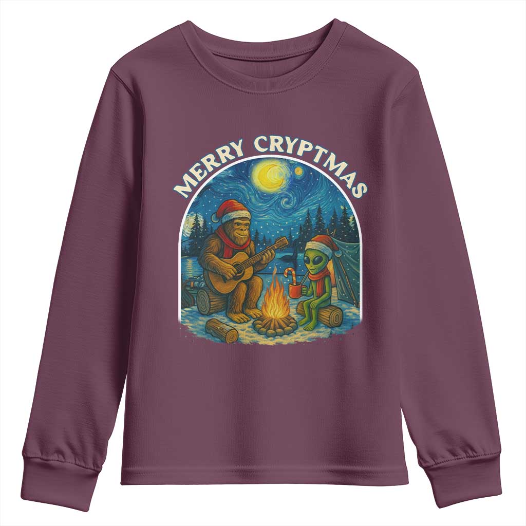 Funny Bigfoot Christmas Youth Sweatshirt Sasquatch Alien Merry Cryptmas - Wonder Print Shop