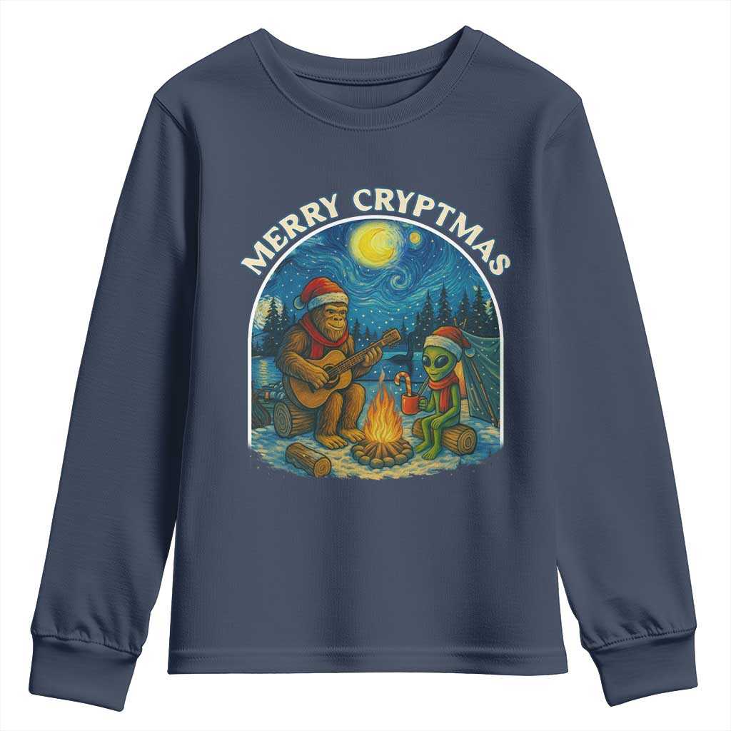 Funny Bigfoot Christmas Youth Sweatshirt Sasquatch Alien Merry Cryptmas - Wonder Print Shop
