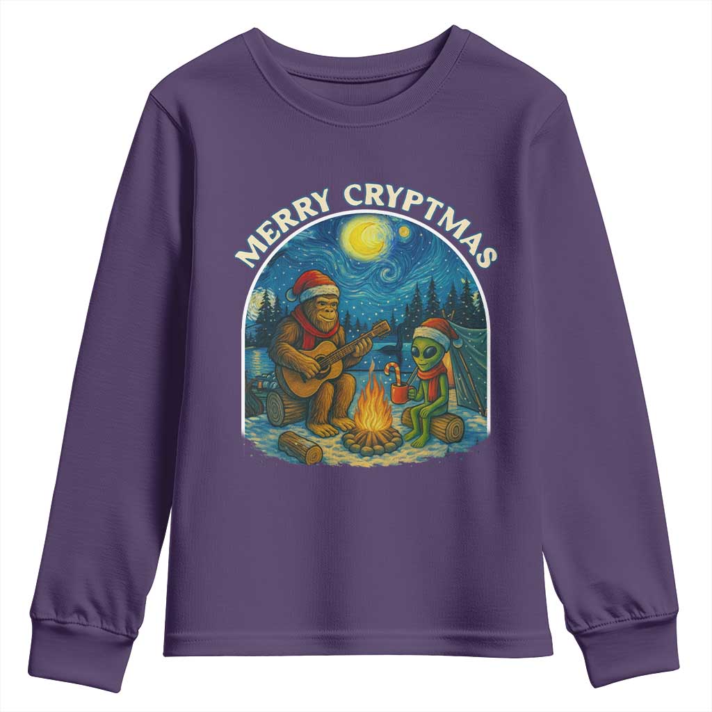 Funny Bigfoot Christmas Youth Sweatshirt Sasquatch Alien Merry Cryptmas - Wonder Print Shop