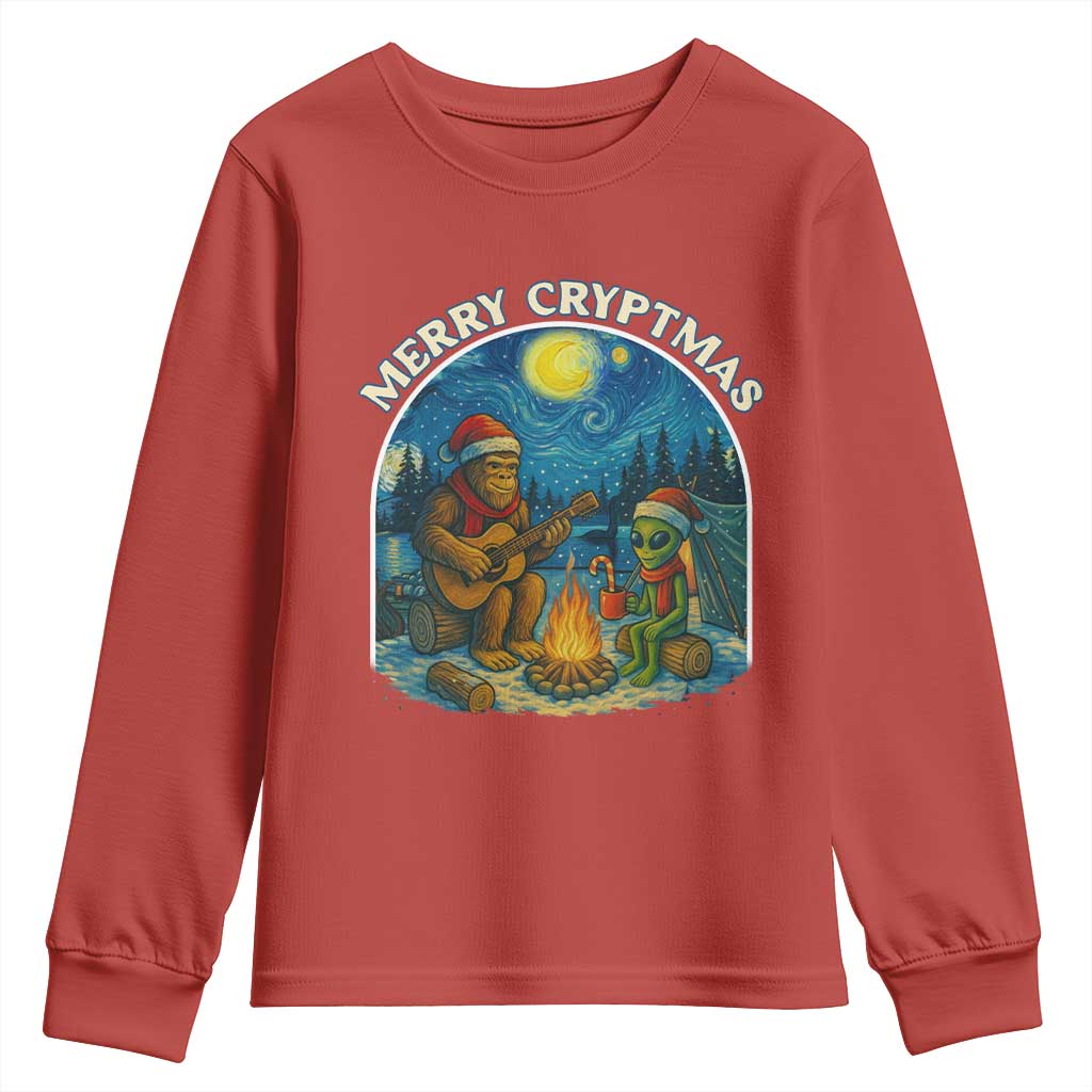 Funny Bigfoot Christmas Youth Sweatshirt Sasquatch Alien Merry Cryptmas - Wonder Print Shop
