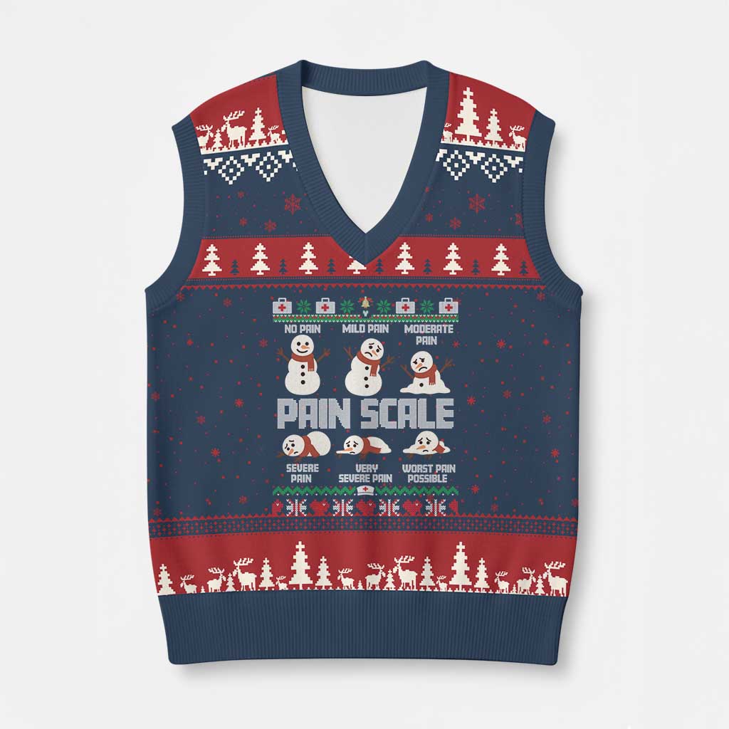 Pain Scale Snowman V-Neck Knit Sweater Vest Funny ICU Nurse Xmas - Wonder Print Shop