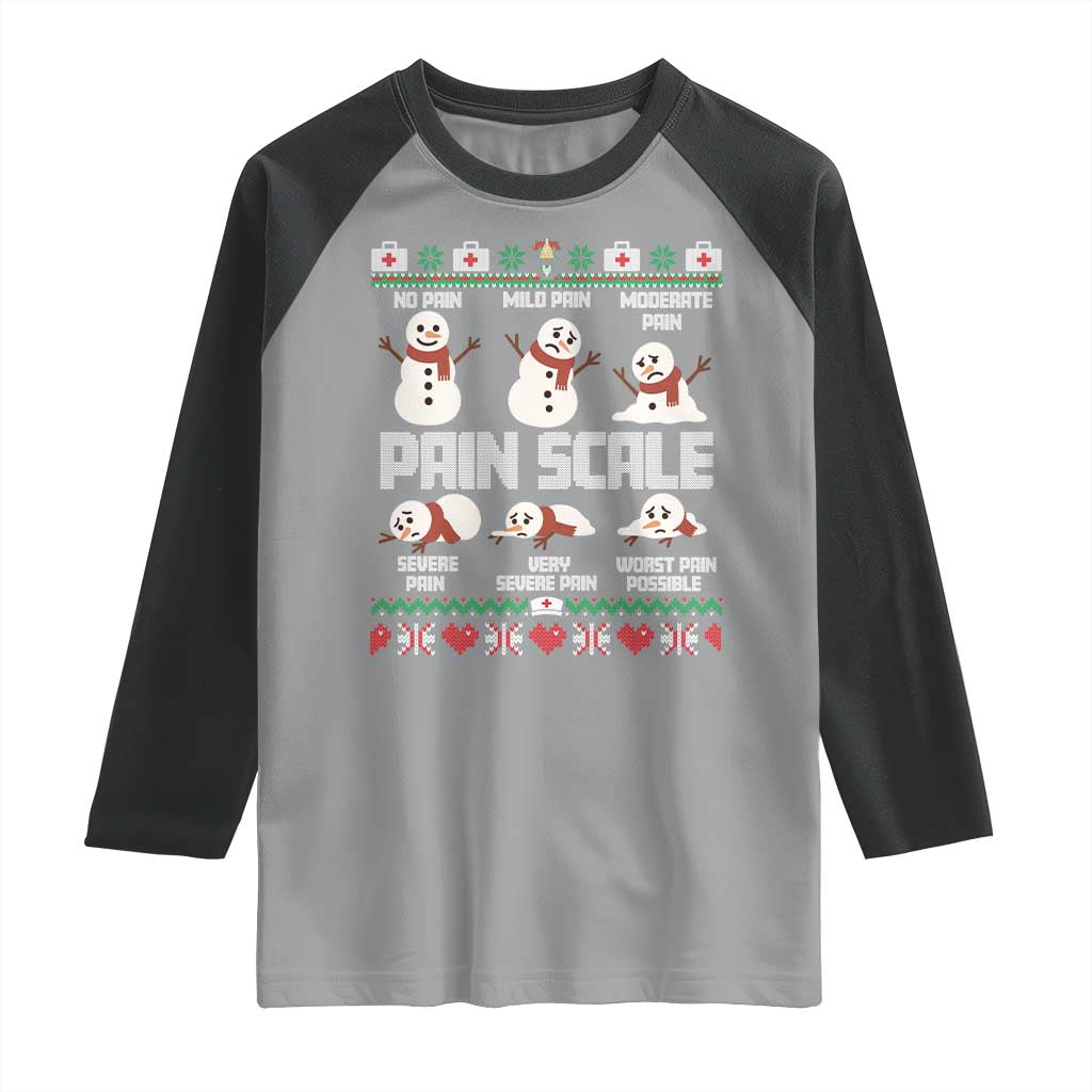 Pain Scale Snowman Raglan Shirt Funny ICU Nurse Christmas - Wonder Print Shop