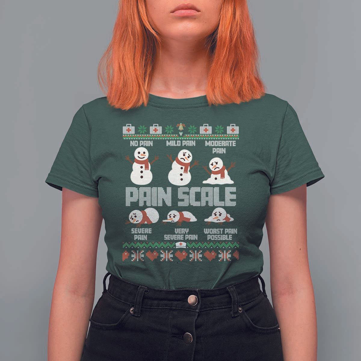 Pain Scale Snowman T Shirt For Women Funny ICU Nurse Christmas - Wonder Print Shop