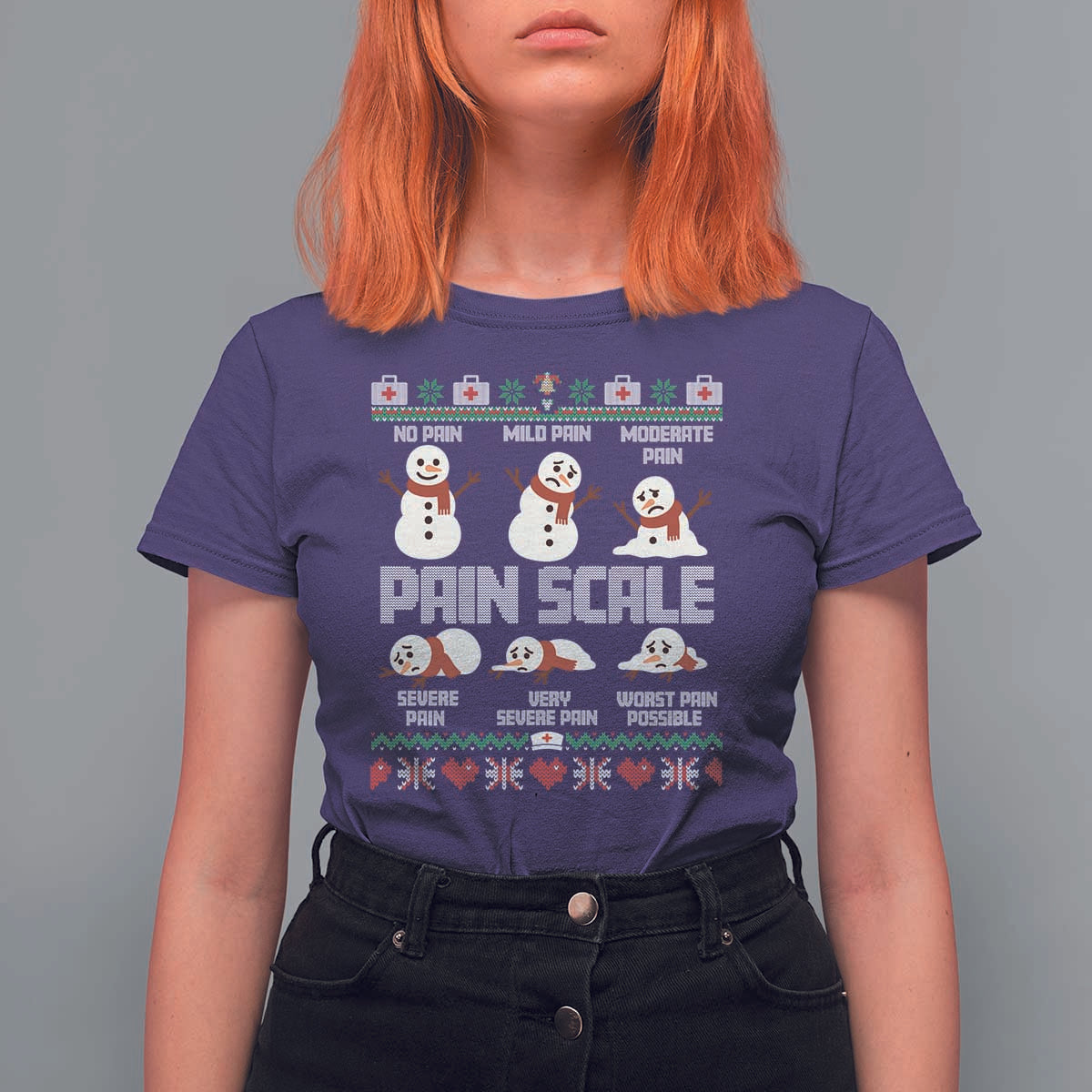 Pain Scale Snowman T Shirt For Women Funny ICU Nurse Christmas - Wonder Print Shop