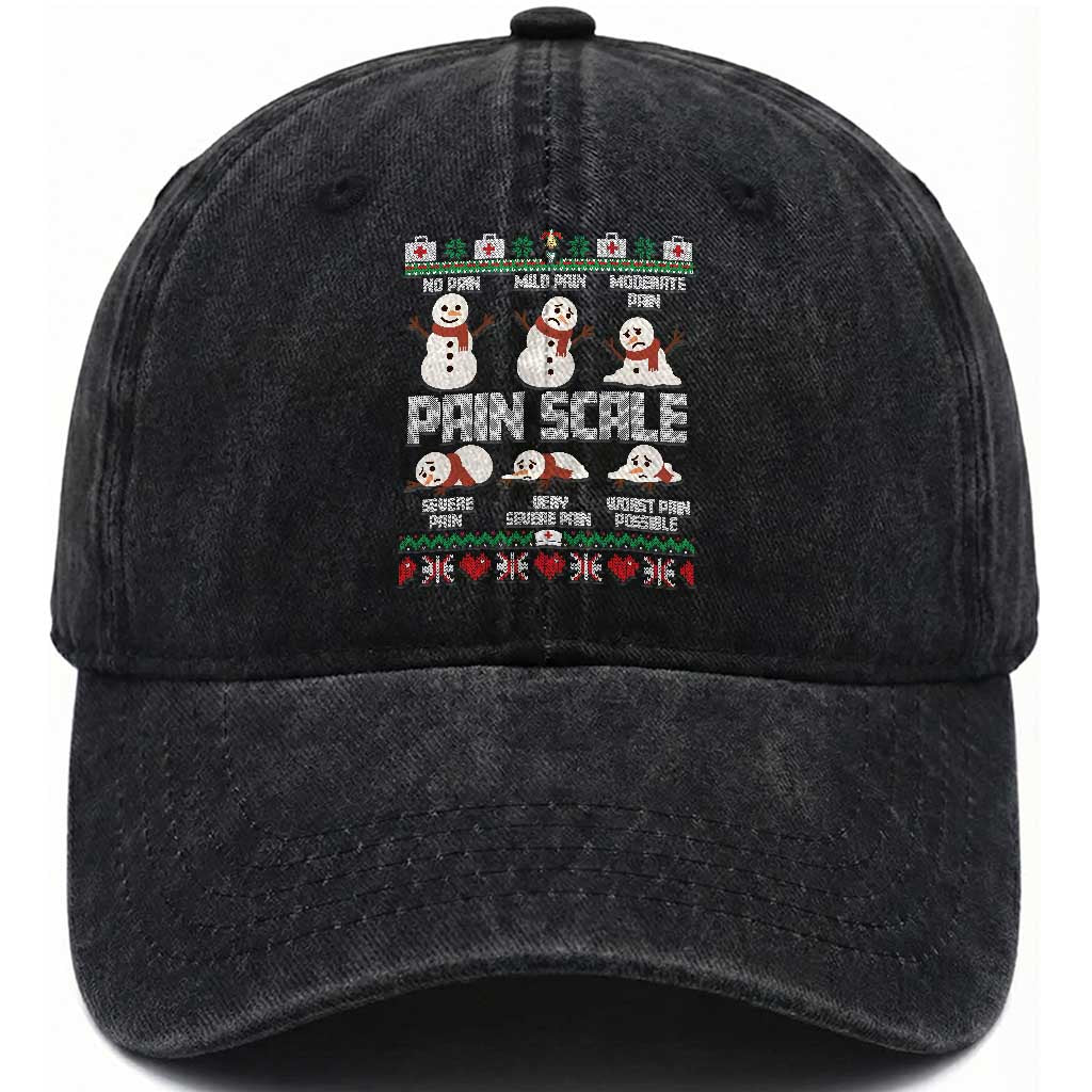 Pain Scale Snowman Washed Cotton Baseball Cap Funny ICU Nurse Christmas
