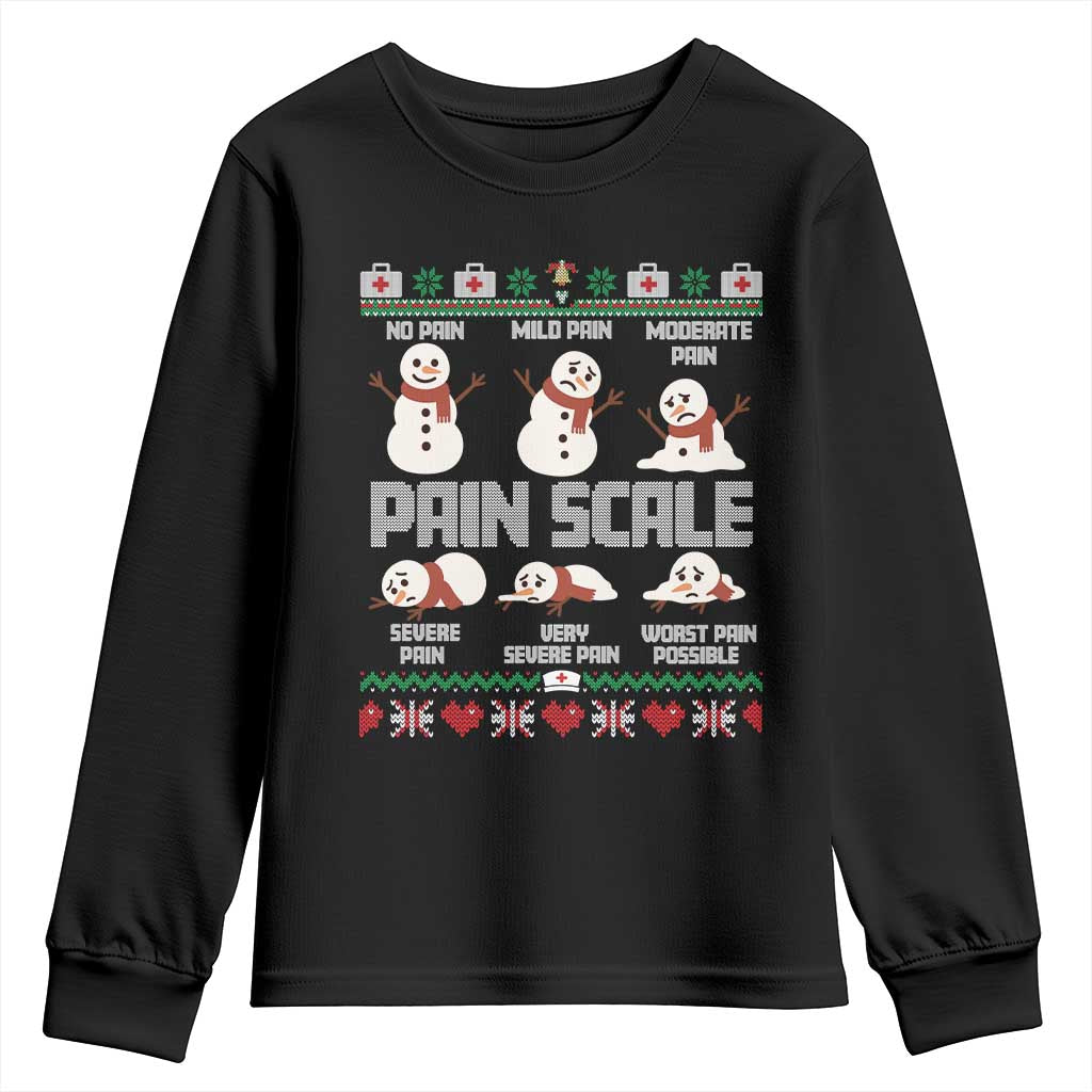 Pain Scale Snowman Youth Sweatshirt Funny ICU Nurse Christmas - Wonder Print Shop