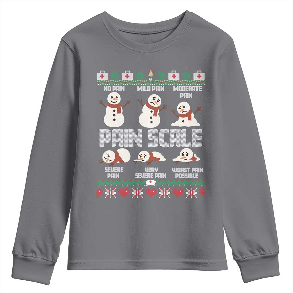 Pain Scale Snowman Youth Sweatshirt Funny ICU Nurse Christmas - Wonder Print Shop