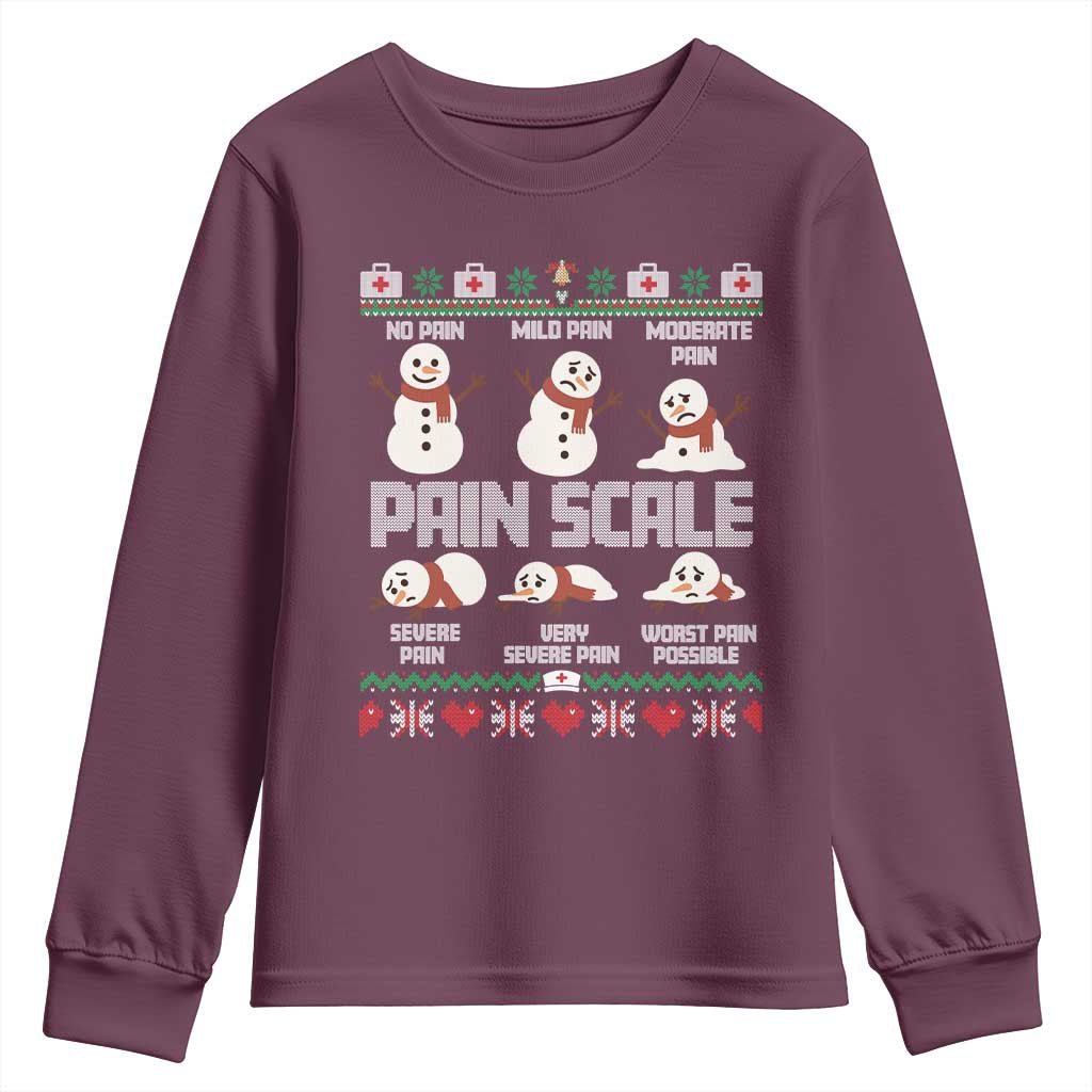 Pain Scale Snowman Youth Sweatshirt Funny ICU Nurse Christmas - Wonder Print Shop
