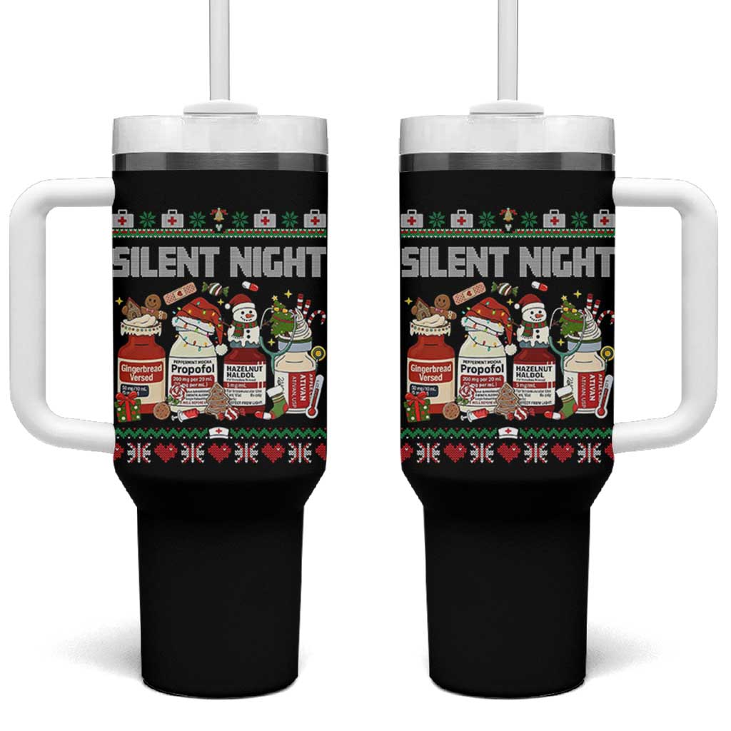 Silent Night Christmas Tumbler With Handle Funny ICU Nurse Xmas - Wonder Print Shop