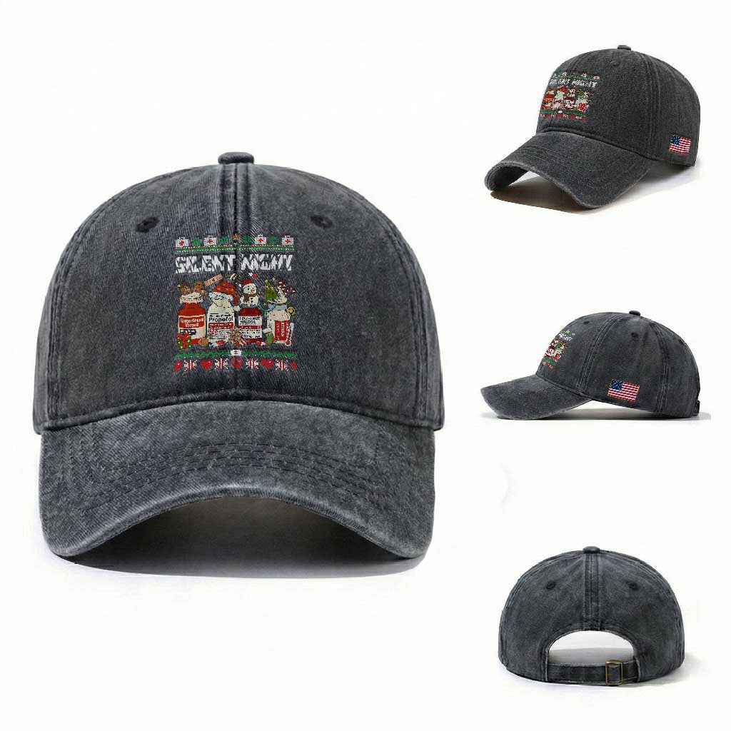 Silent Night Christmas Washed Cotton Baseball Cap Funny ICU Nurse Xmas