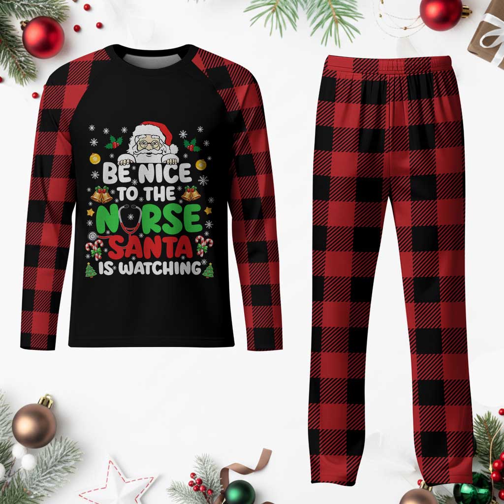 Christmas Nurse Plaid Pajama Set Be Nice To The Nurse Santa Is Watching - Wonder Print Shop