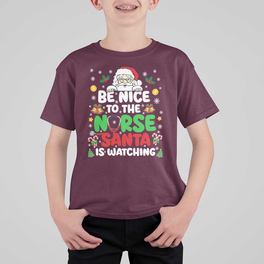 Christmas Nurse T Shirt For Kid Be Nice To The Nurse Santa Is Watching - Wonder Print Shop