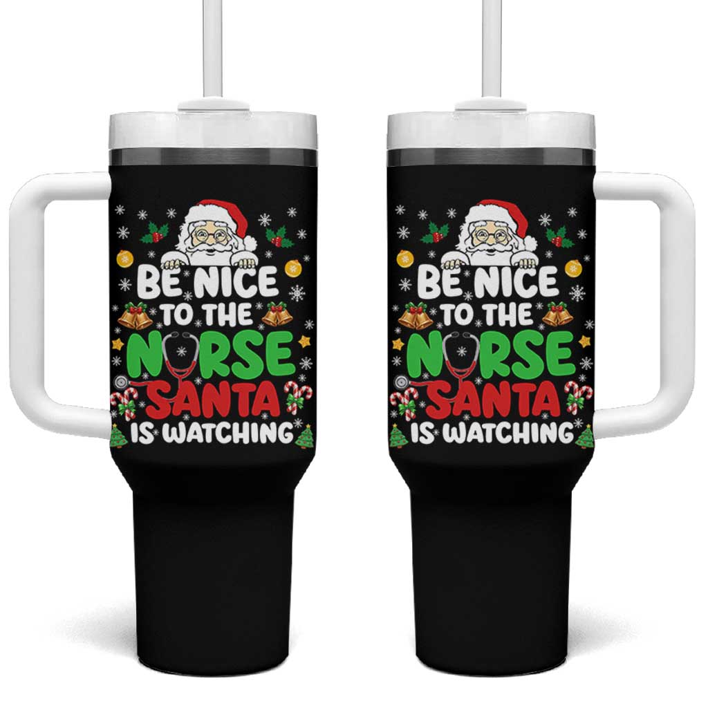 Christmas Nurse Tumbler With Handle Be Nice To The Nurse Santa Is Watching - Wonder Print Shop