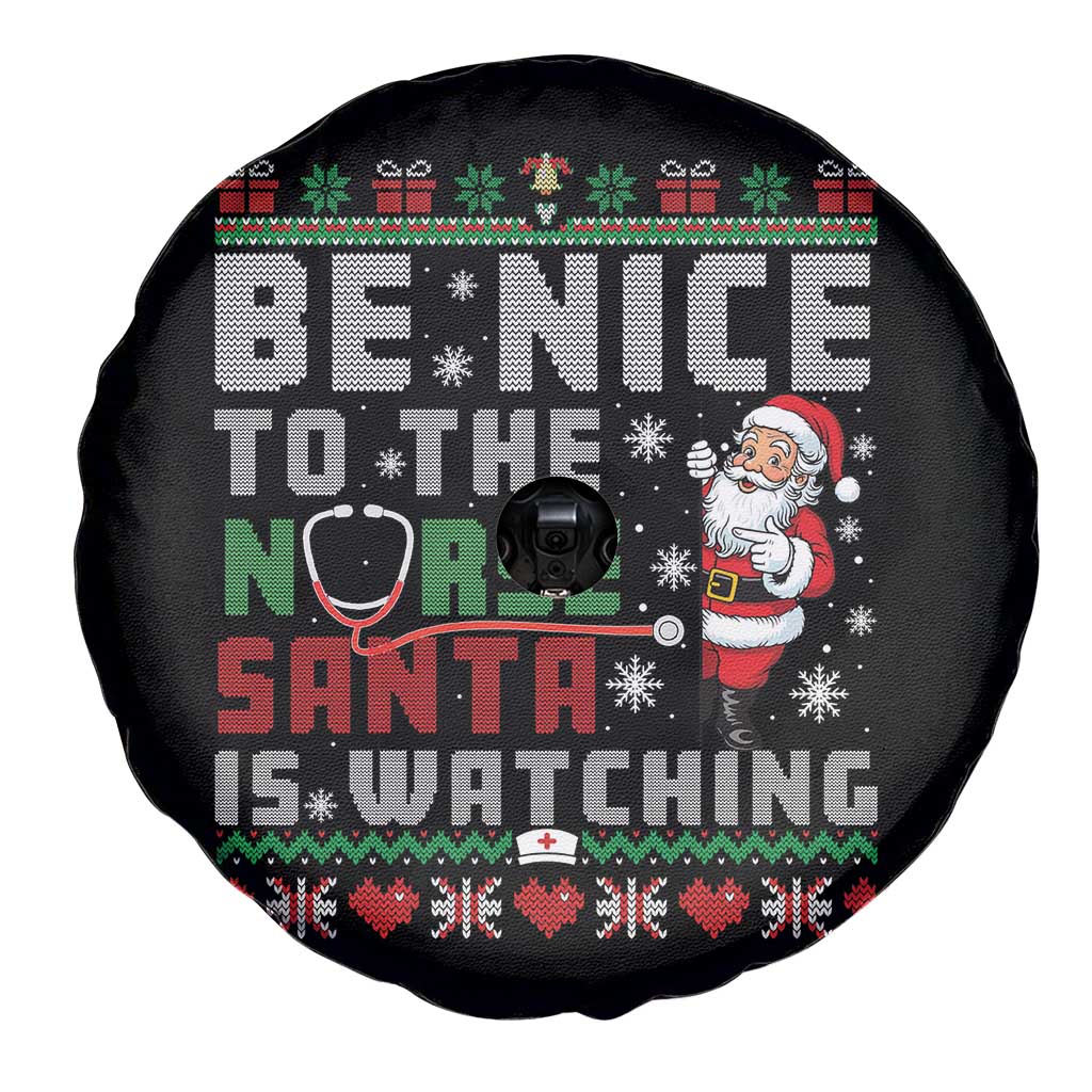 Funny Nurse Christmas Spare Tire Cover Be Nice To The Nurse Santa Is Watching - Wonder Print Shop