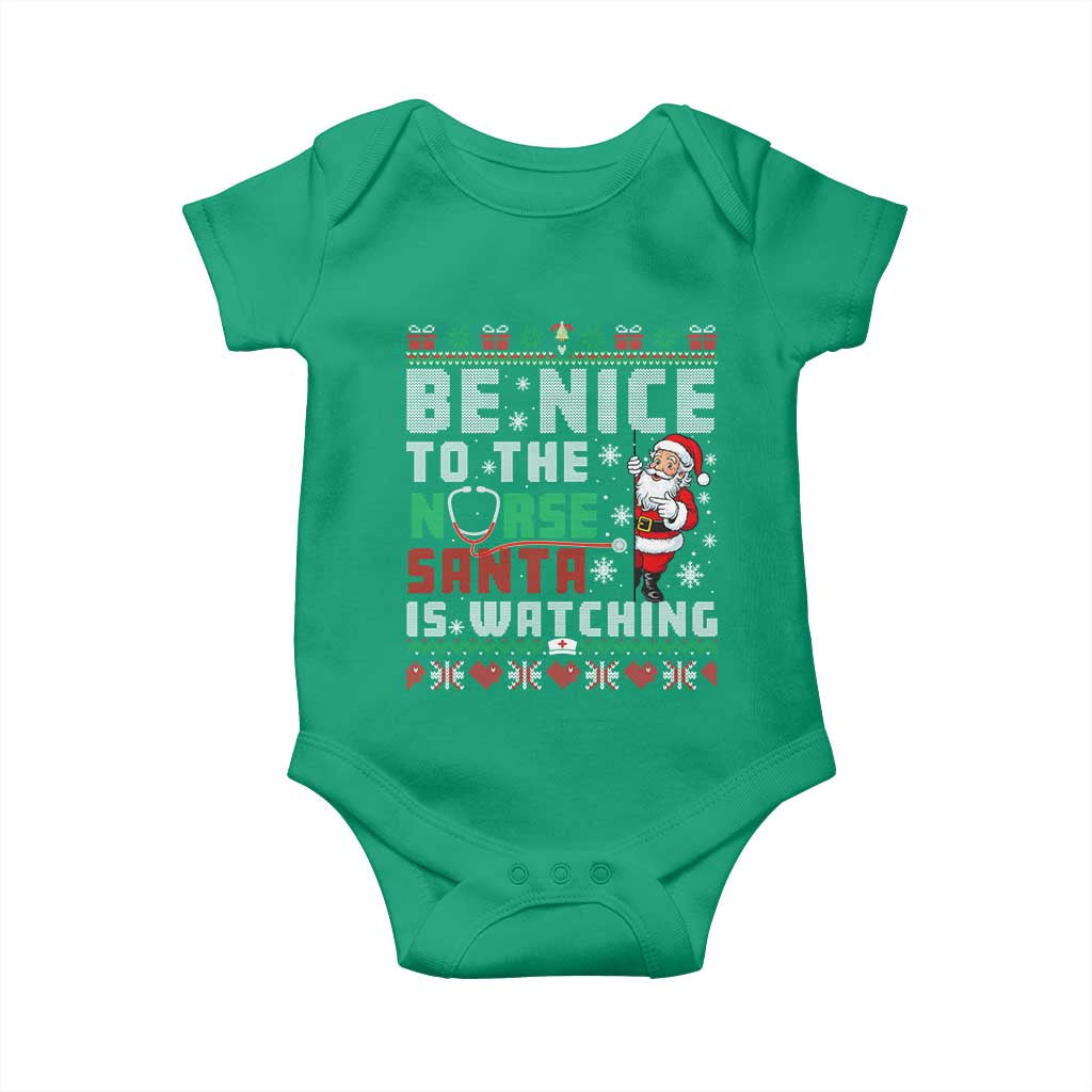 Funny Nurse Christmas Baby Onesie Be Nice To The Nurse Santa Is Watching - Wonder Print Shop