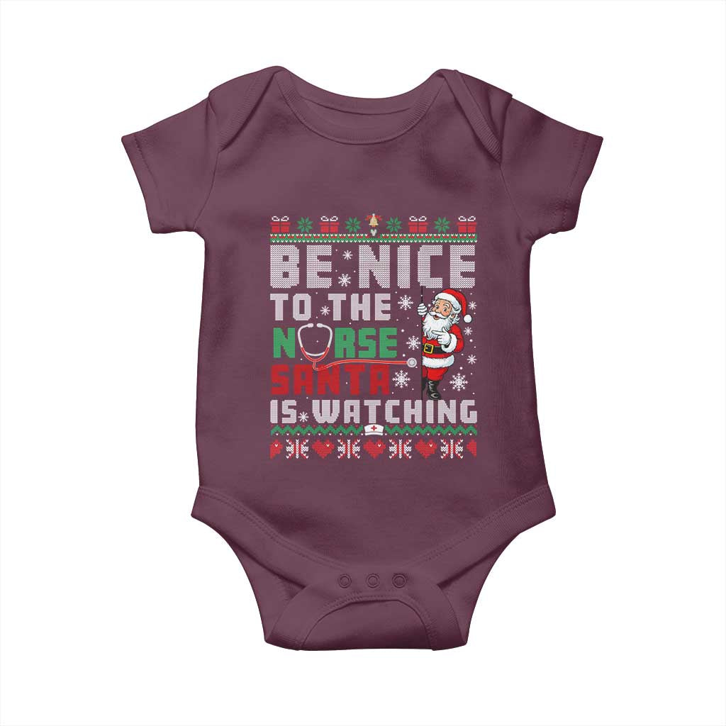 Funny Nurse Christmas Baby Onesie Be Nice To The Nurse Santa Is Watching - Wonder Print Shop