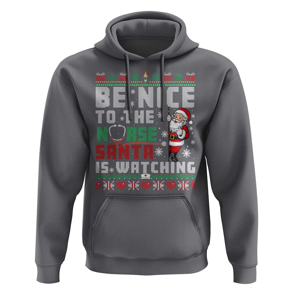 Funny Nurse Christmas Hoodie Be Nice To The Nurse Santa Is Watching - Wonder Print Shop