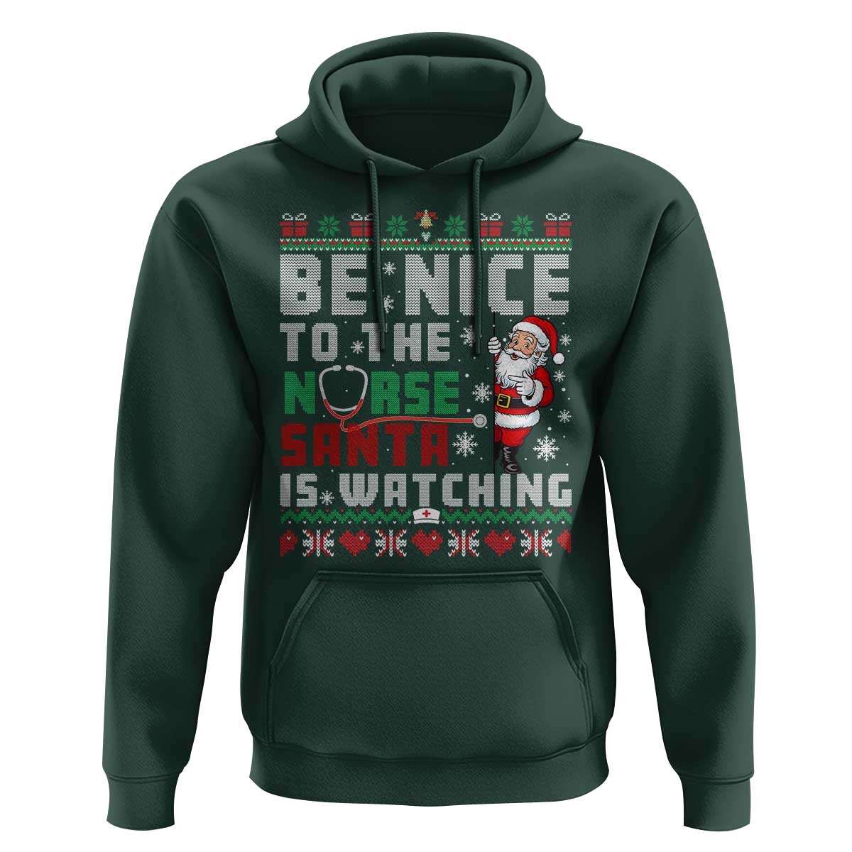 Funny Nurse Christmas Hoodie Be Nice To The Nurse Santa Is Watching - Wonder Print Shop