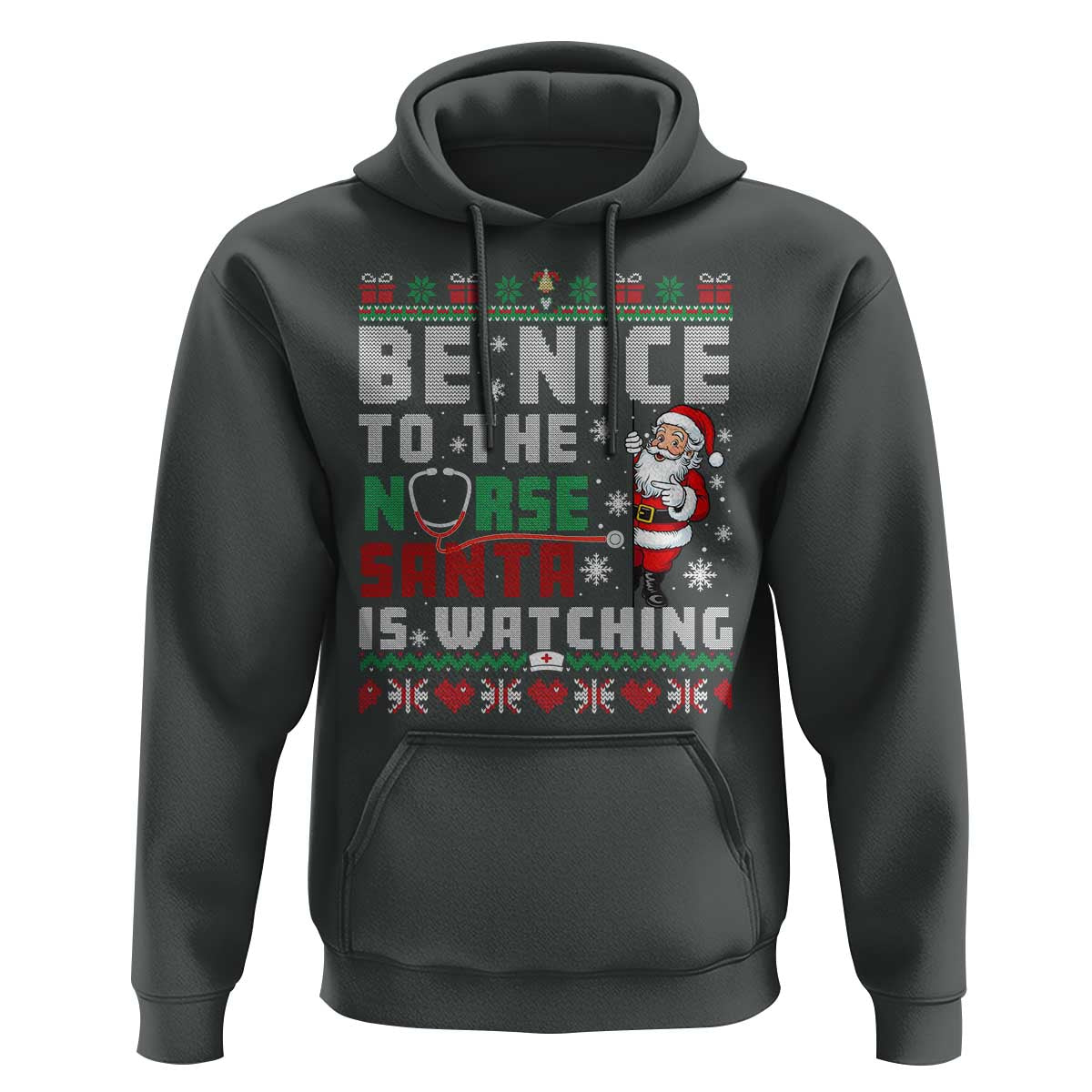 Funny Nurse Christmas Hoodie Be Nice To The Nurse Santa Is Watching - Wonder Print Shop