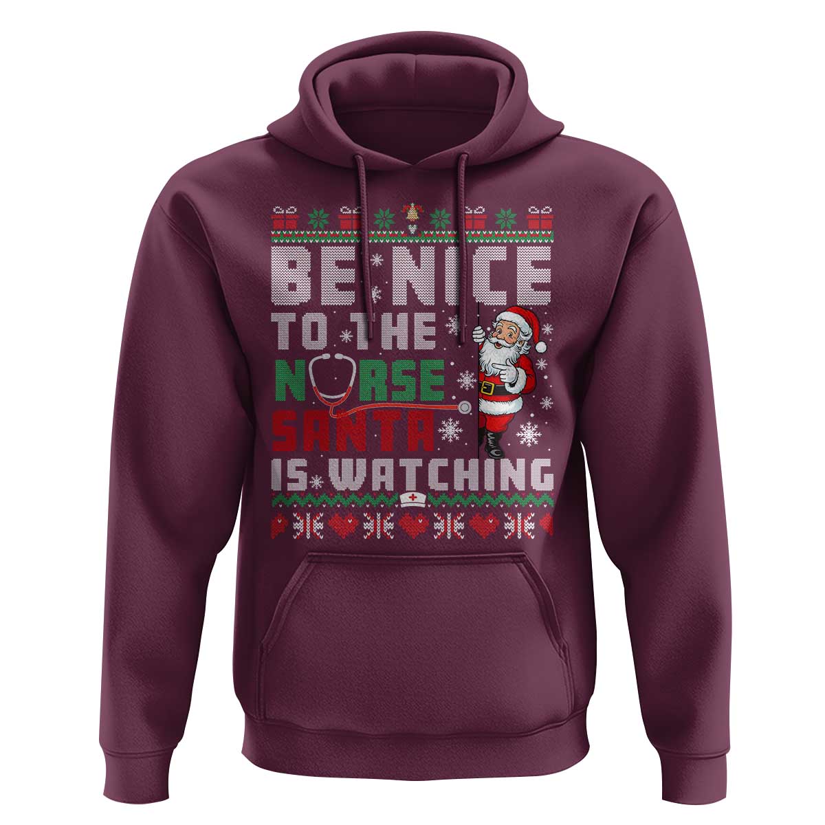 Funny Nurse Christmas Hoodie Be Nice To The Nurse Santa Is Watching - Wonder Print Shop