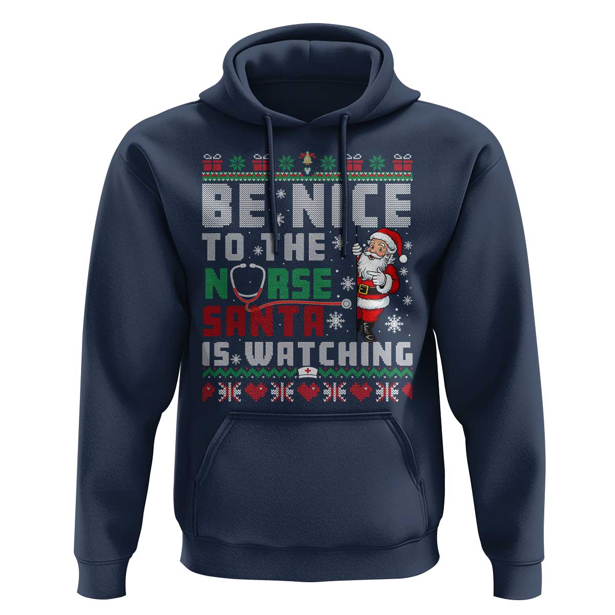 Funny Nurse Christmas Hoodie Be Nice To The Nurse Santa Is Watching - Wonder Print Shop