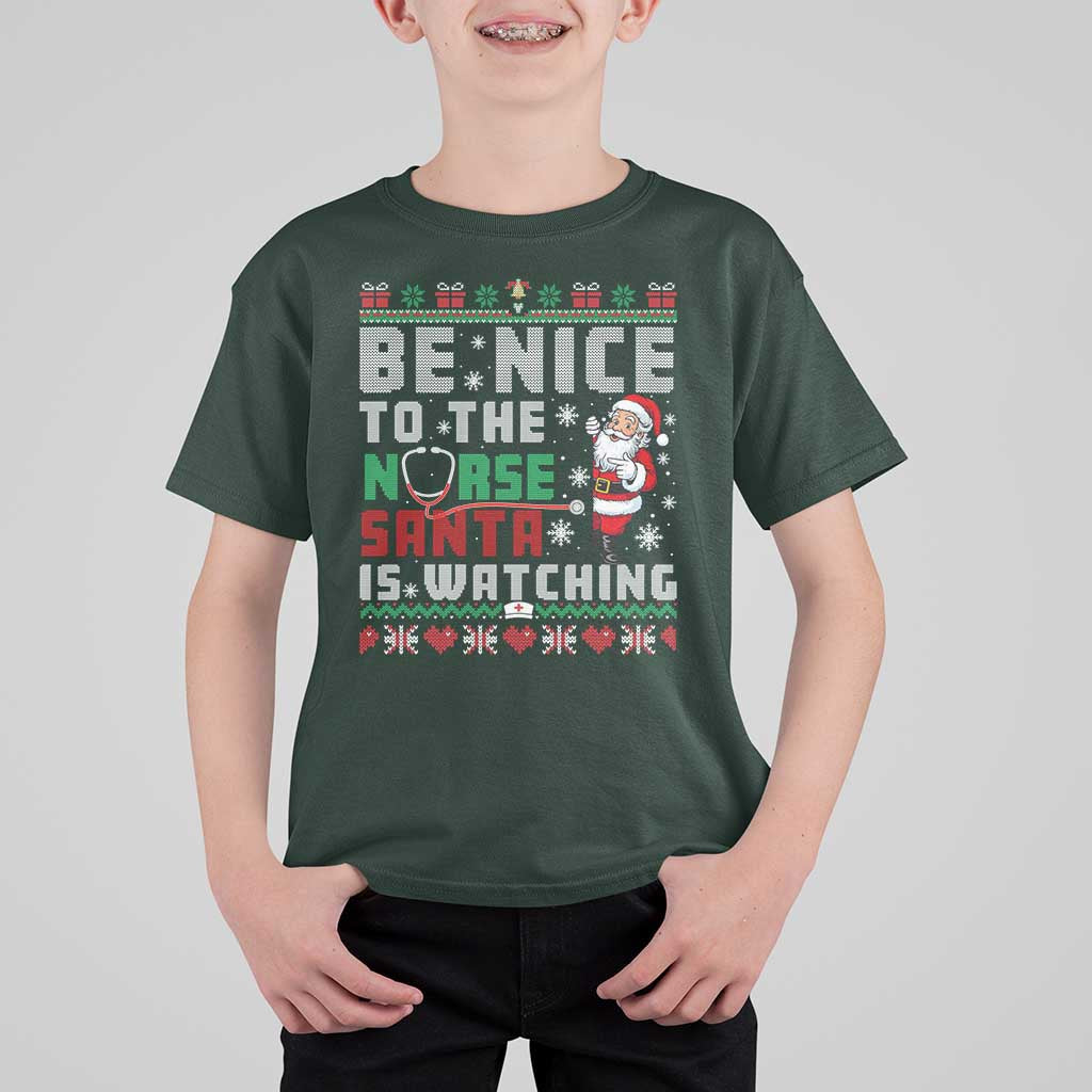 Funny Nurse Christmas T Shirt For Kid Be Nice To The Nurse Santa Is Watching - Wonder Print Shop