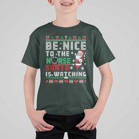 Funny Nurse Christmas T Shirt For Kid Be Nice To The Nurse Santa Is Watching - Wonder Print Shop