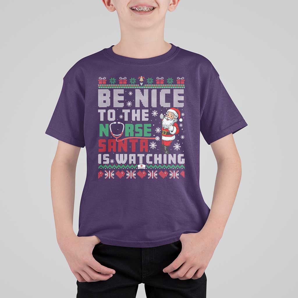 Funny Nurse Christmas T Shirt For Kid Be Nice To The Nurse Santa Is Watching - Wonder Print Shop