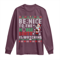 Funny Nurse Christmas Long Sleeve Shirt Be Nice To The Nurse Santa Is Watching - Wonder Print Shop