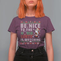 Funny Nurse Christmas T Shirt For Women Be Nice To The Nurse Santa Is Watching - Wonder Print Shop
