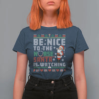 Funny Nurse Christmas T Shirt For Women Be Nice To The Nurse Santa Is Watching - Wonder Print Shop