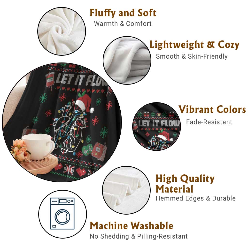 Let It Flow Christmas Throw Blanket Anatomy Heart Cardiac Nurse Santa Xmas - Wonder Print Shop