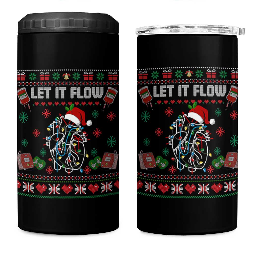 Let It Flow Christmas 4 in 1 Can Cooler Tumbler Anatomy Heart Cardiac Nurse Santa Xmas - Wonder Print Shop