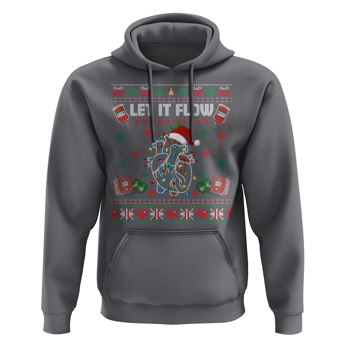 Let It Flow Christmas Hoodie Anatomy Heart Cardiac Nurse Santa Xmas - Wonder Print Shop