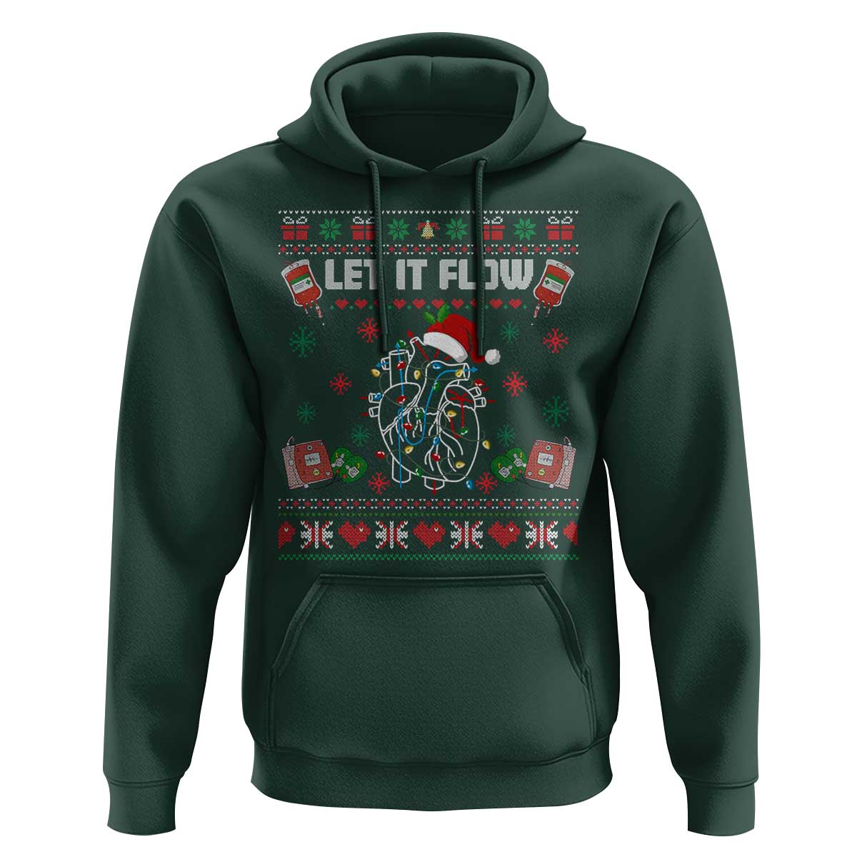 Let It Flow Christmas Hoodie Anatomy Heart Cardiac Nurse Santa Xmas - Wonder Print Shop