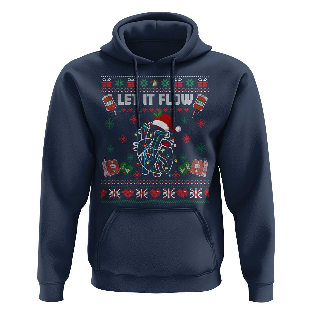 Let It Flow Christmas Hoodie Anatomy Heart Cardiac Nurse Santa Xmas - Wonder Print Shop
