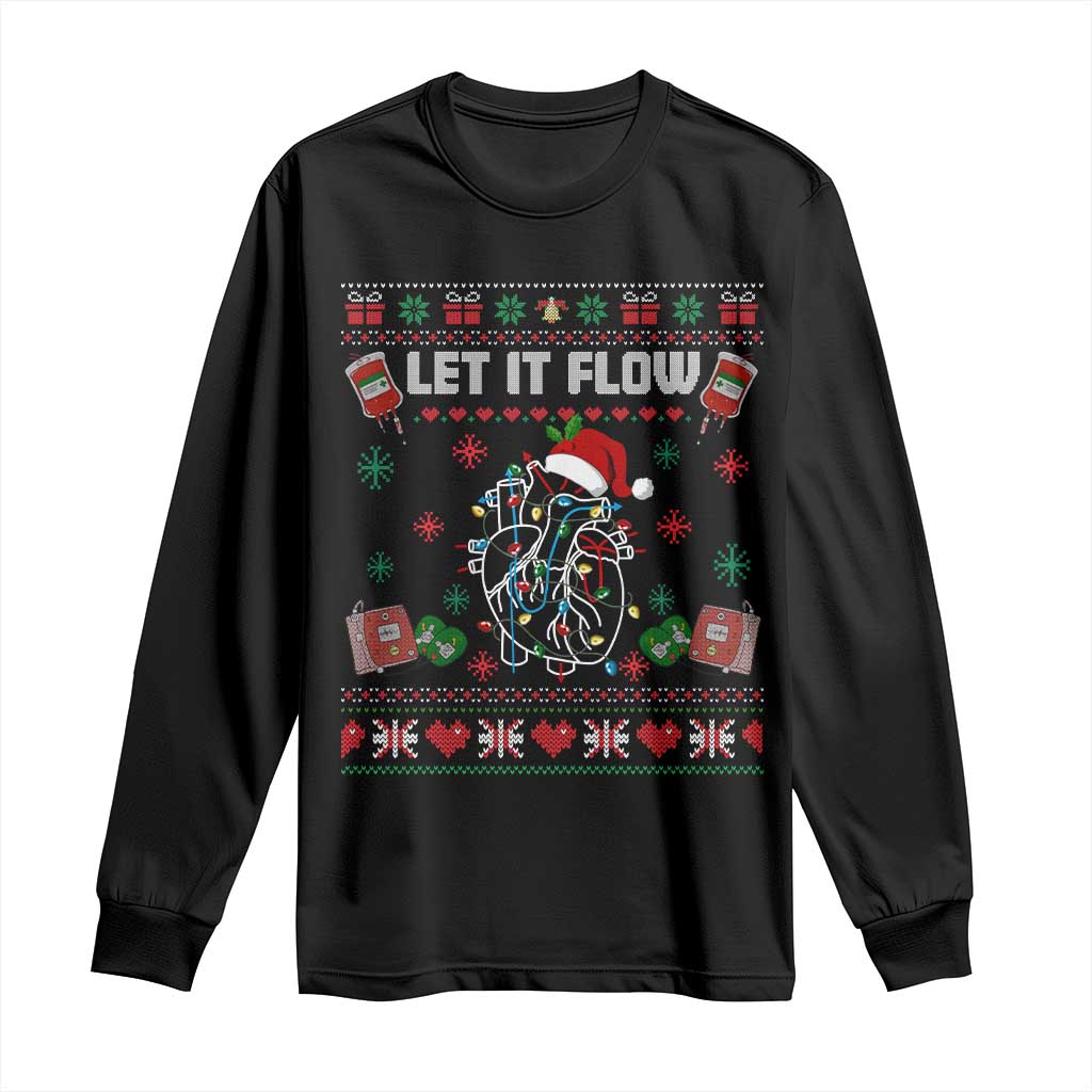 Let It Flow Christmas Long Sleeve Shirt Anatomy Heart Cardiac Nurse Santa Xmas - Wonder Print Shop