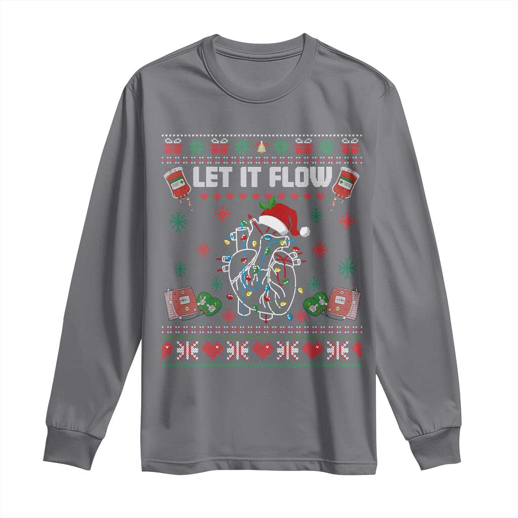 Let It Flow Christmas Long Sleeve Shirt Anatomy Heart Cardiac Nurse Santa Xmas - Wonder Print Shop