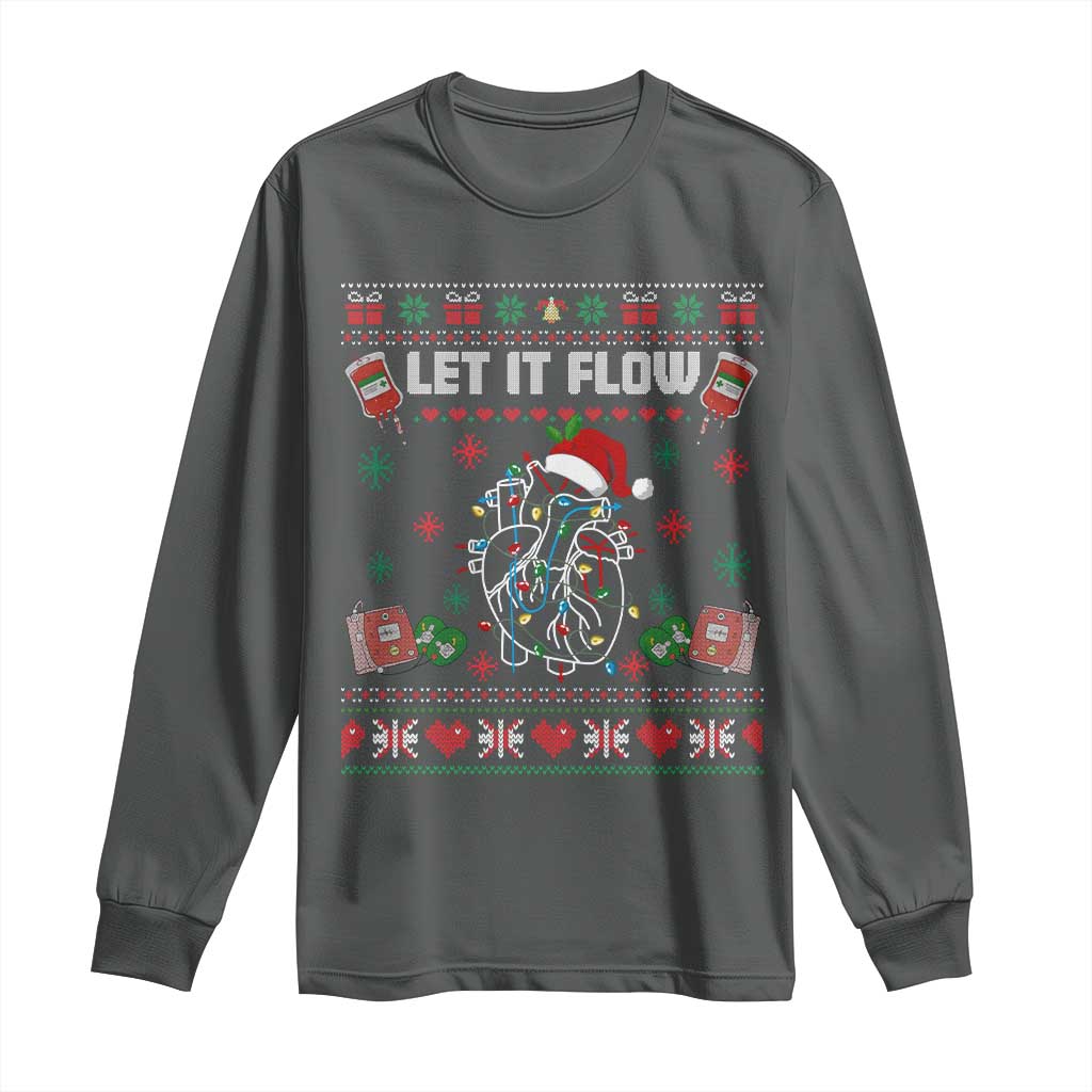 Let It Flow Christmas Long Sleeve Shirt Anatomy Heart Cardiac Nurse Santa Xmas - Wonder Print Shop