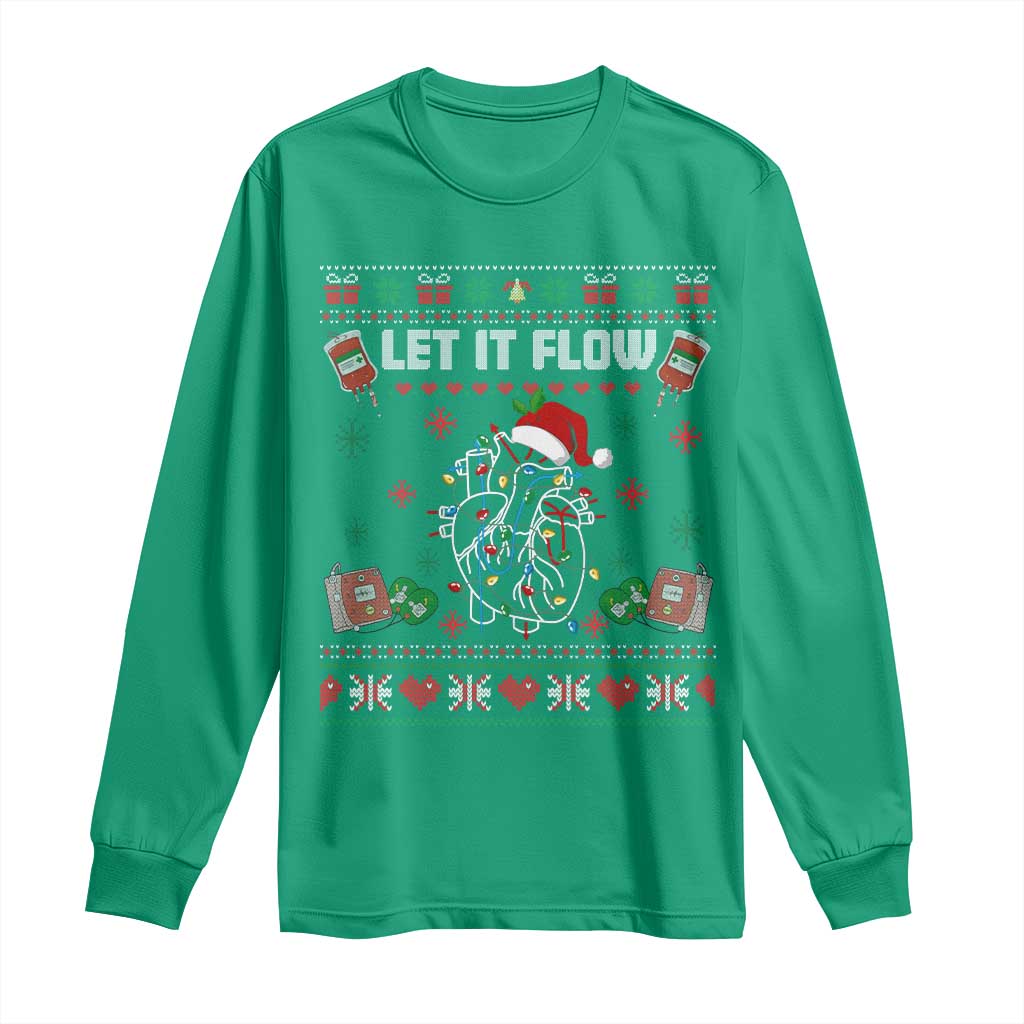 Let It Flow Christmas Long Sleeve Shirt Anatomy Heart Cardiac Nurse Santa Xmas - Wonder Print Shop